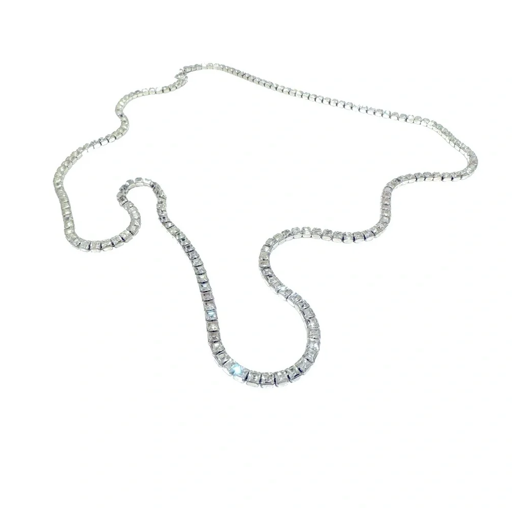 Vintage art deco style long square cut rhinestone necklace. 35 inches. - Picture 2 of 3